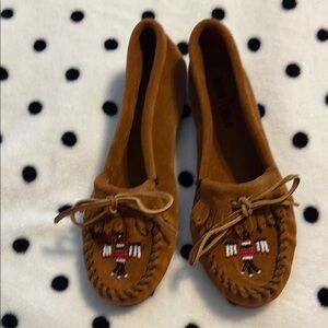 Minnetonka Brown Moccasins with Embroidered Design